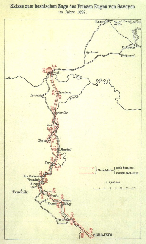 Skica pohoda Eugena Savojskog na Sarajevo 1697. godine